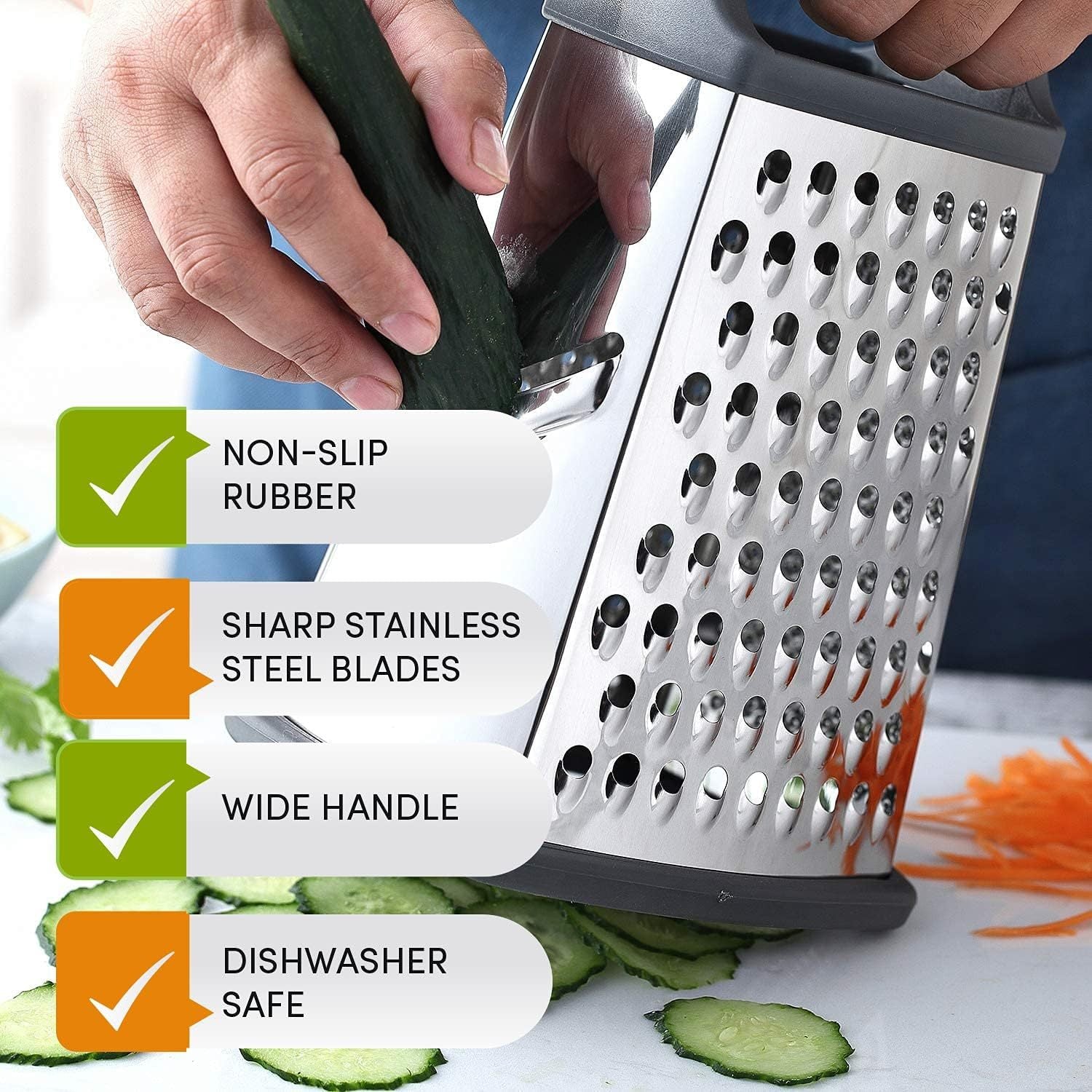 Stainless Steel Cheese Grater 9in 4 Sides, Perfect Grater For Parmesan Cheese. Vegetables, Ginger- Dishwasher Safe, Durable  Random Color - Icatchingstuff.com