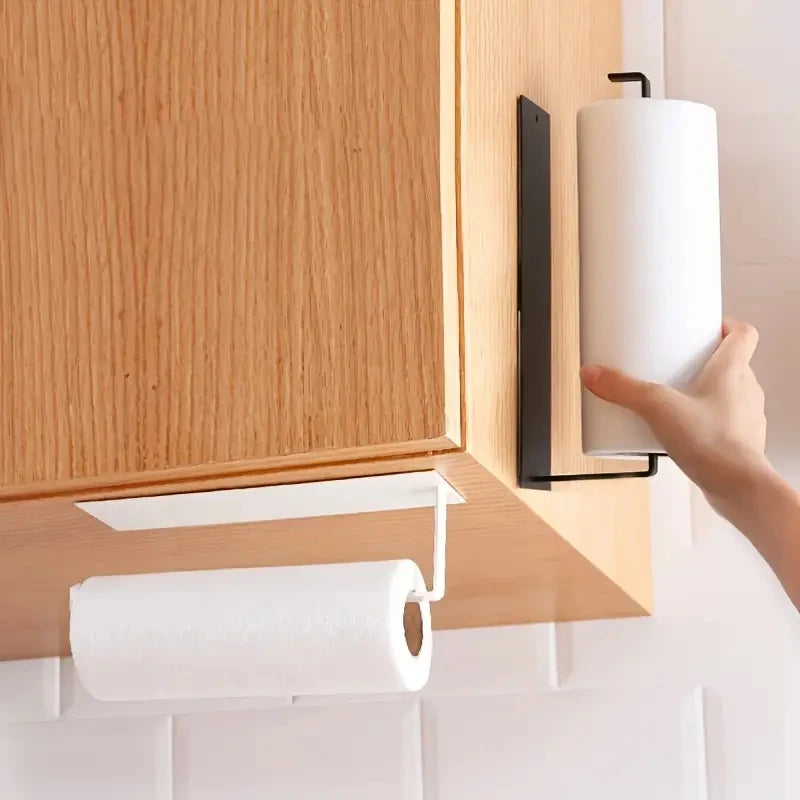 1pc Kitchen Carbon Steel Paper Towel Holder, No Punch Paper Towel Holder, Household Paper Hanger, Storage Rack - Icatchingstuff.com