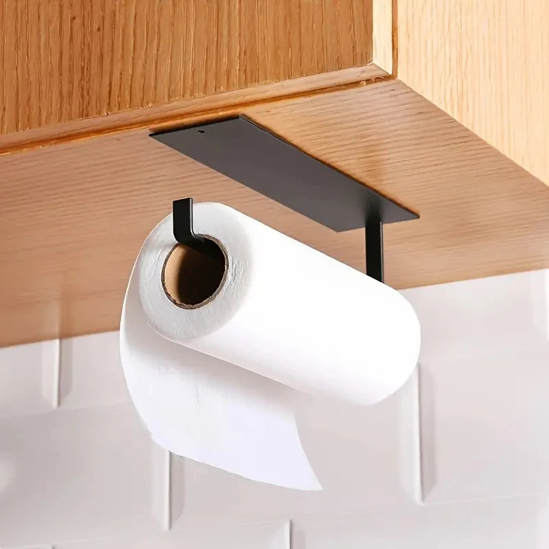 1pc Kitchen Carbon Steel Paper Towel Holder, No Punch Paper Towel Holder, Household Paper Hanger, Storage Rack - Icatchingstuff.com