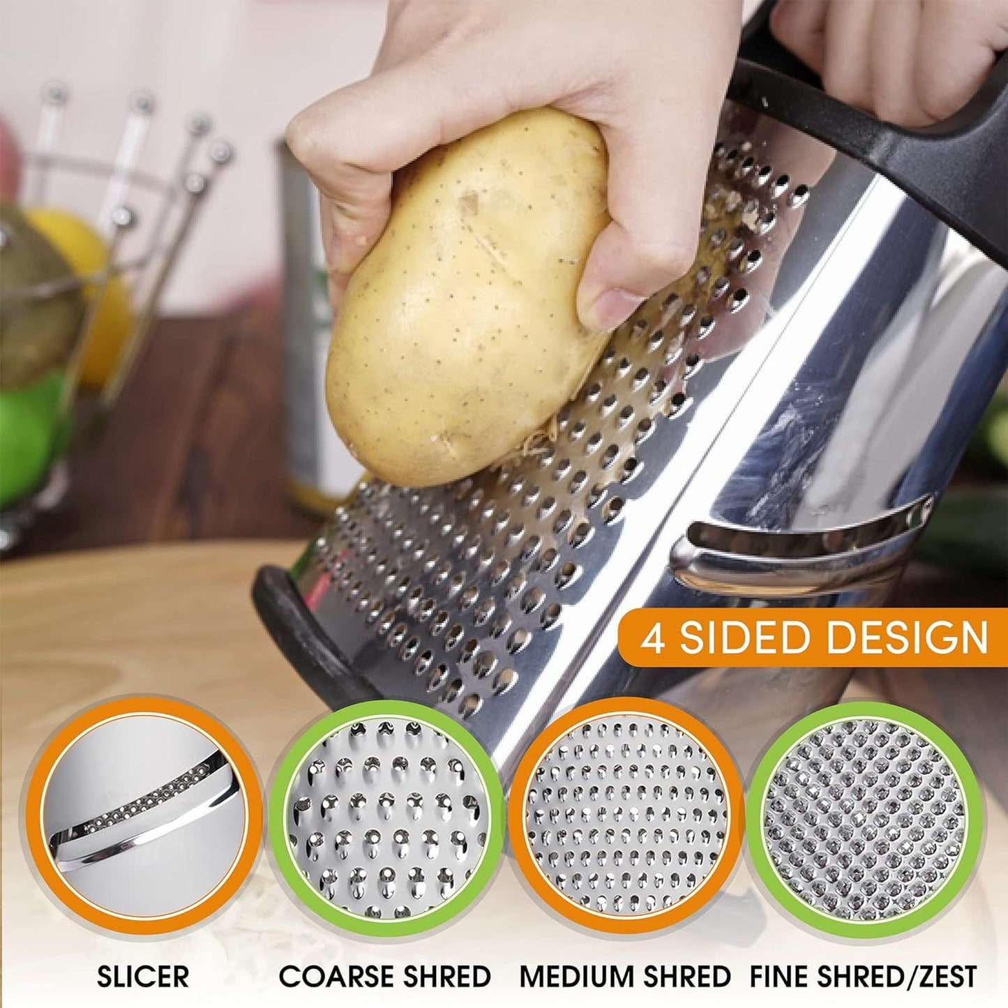 Stainless Steel Cheese Grater 9in 4 Sides, Perfect Grater For Parmesan Cheese. Vegetables, Ginger- Dishwasher Safe, Durable  Random Color - Icatchingstuff.com