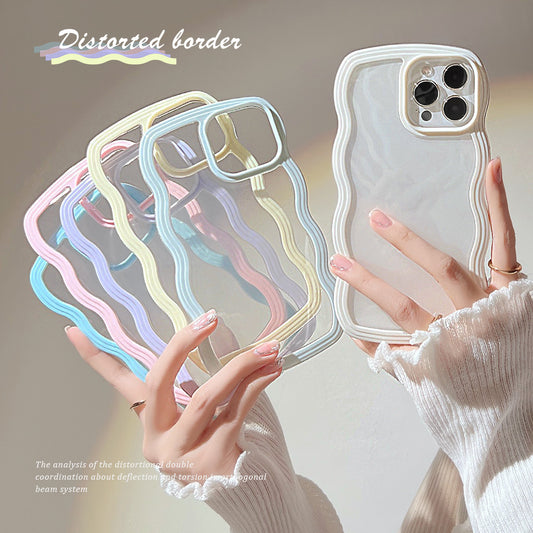 Wave Border Mobile Phone Case Solid Color Simple Candy Color - Icatchingstuff.com